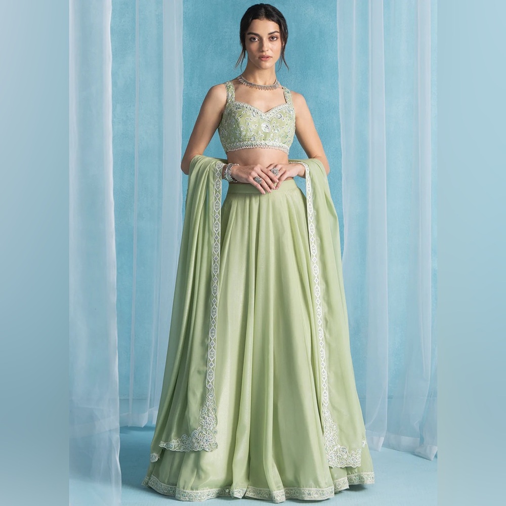 Light Green Embroidered Georgette Lehenga